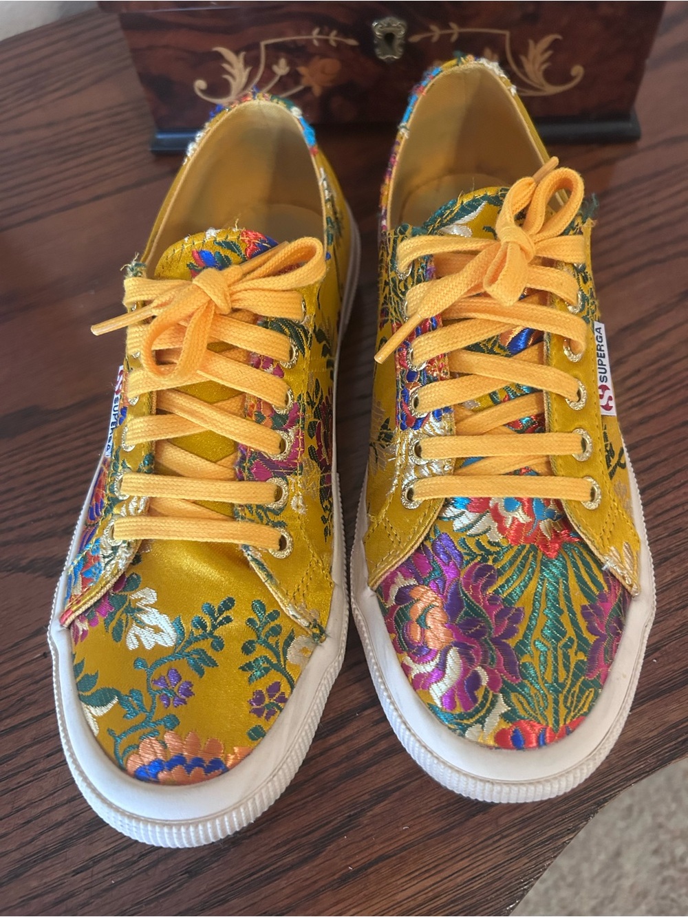 Superga Yellow Floral Embroidered Low-Top Sneakers